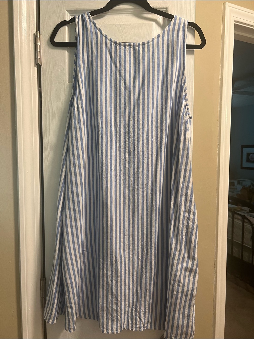 Sleeveless Blue and White Striped Sundress